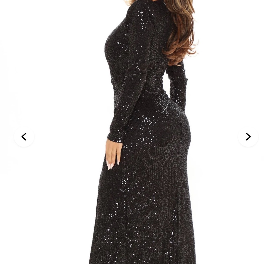Fashion Nova Black Long Sleeve Sequin Gown